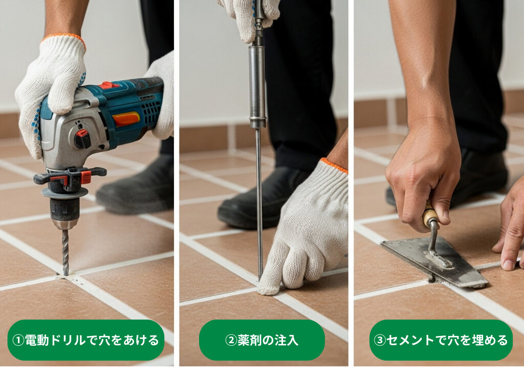 バリア工法 穿孔注入作業手順