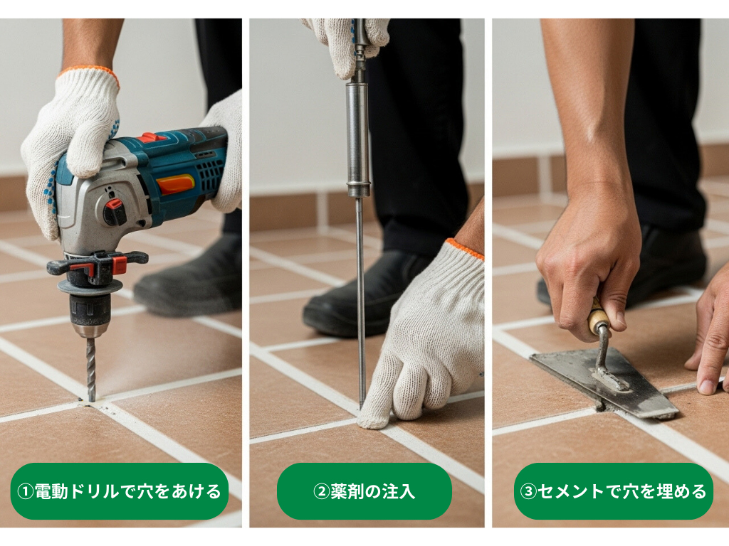 バリア工法 穿孔注入作業手順