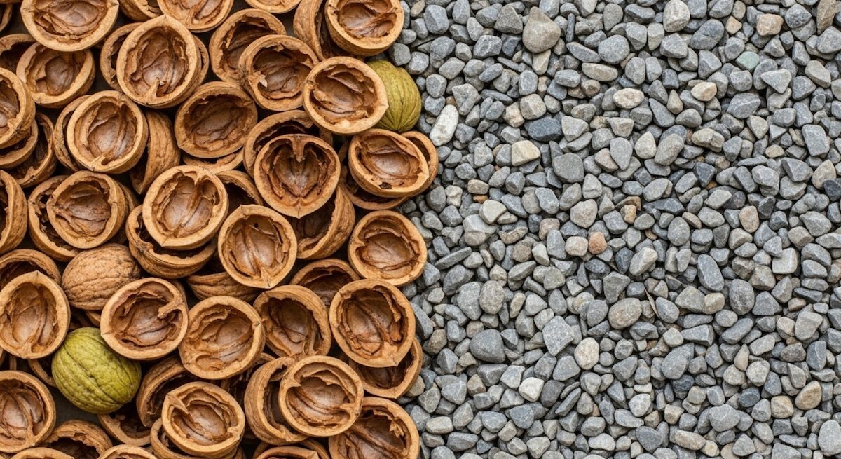 クルミの殻と砂利