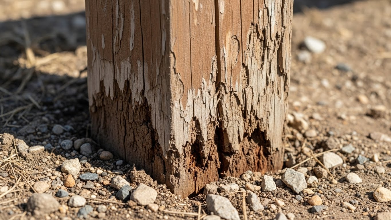 侵食を受けた木造構造物
