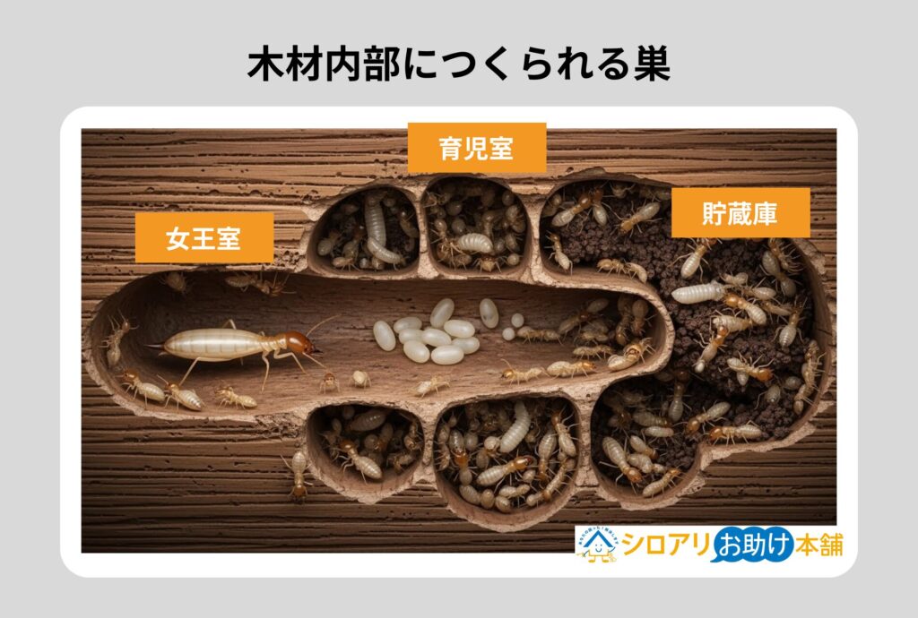 木材内部につくられる巣