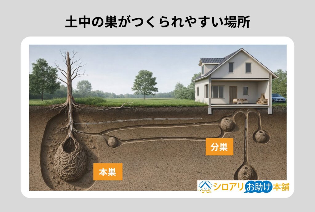 土中の巣がつくられやすい場所