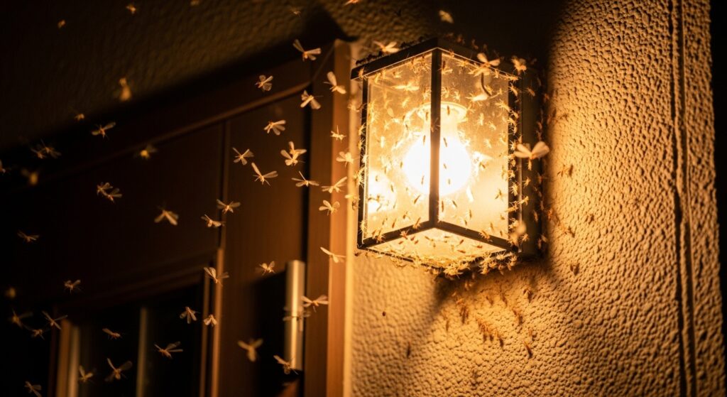 外灯に集まるイエシロアリの羽アリ