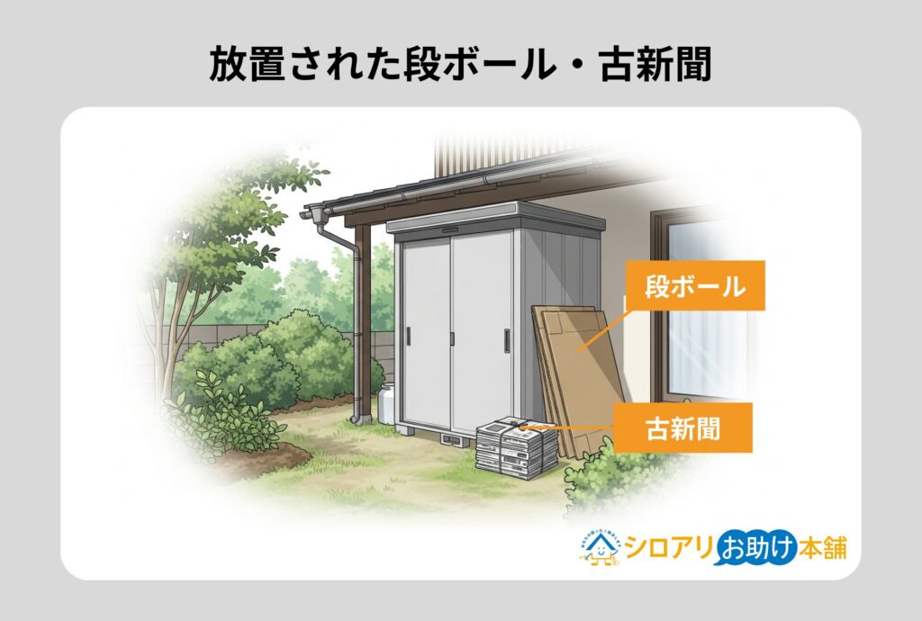 放置された段ボール・古新聞