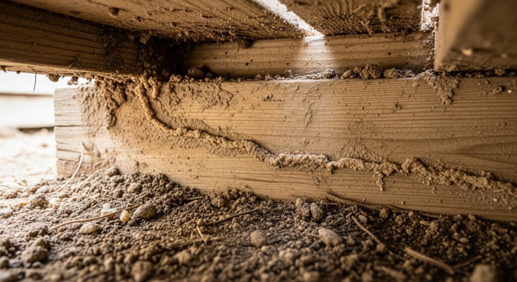 ウッドデッキ下の蟻道