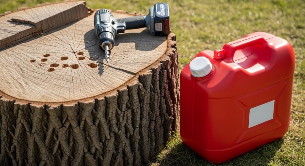 切り株 電動ドライバー 灯油