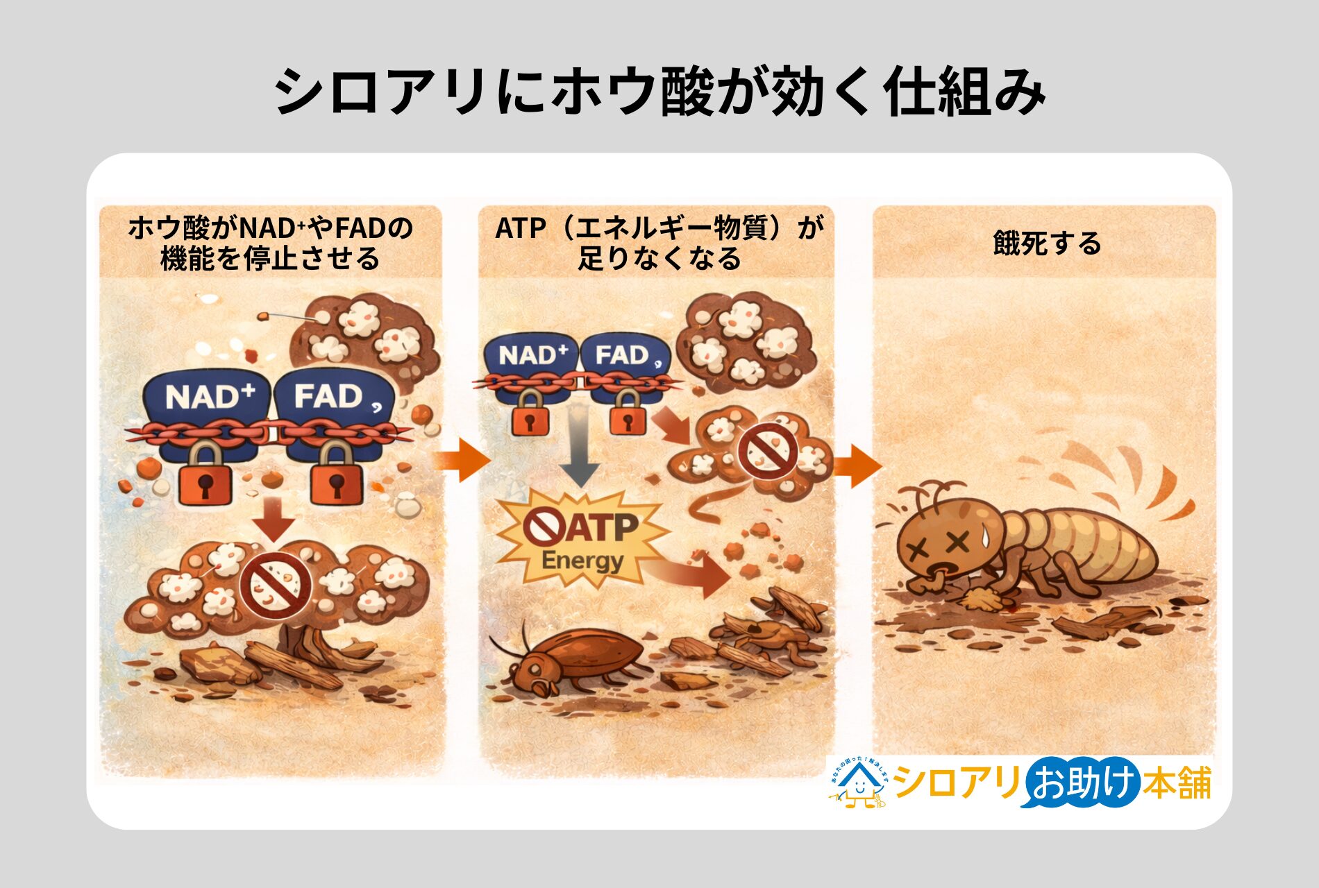 シロアリにホウ酸が効く仕組み