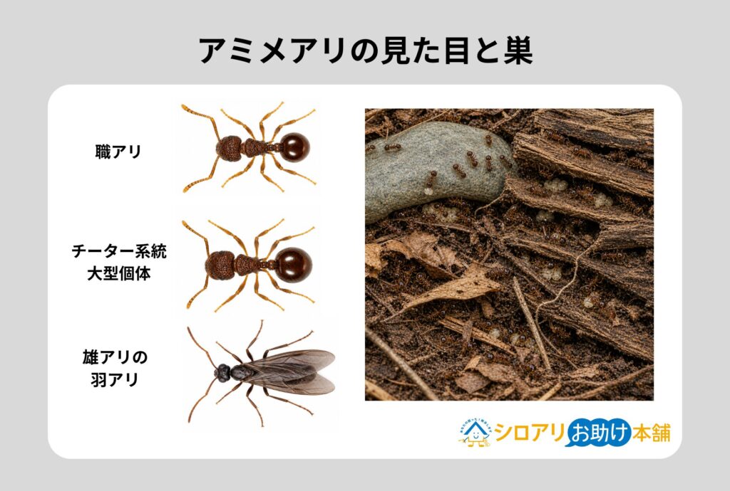 アミメアリの見た目と巣