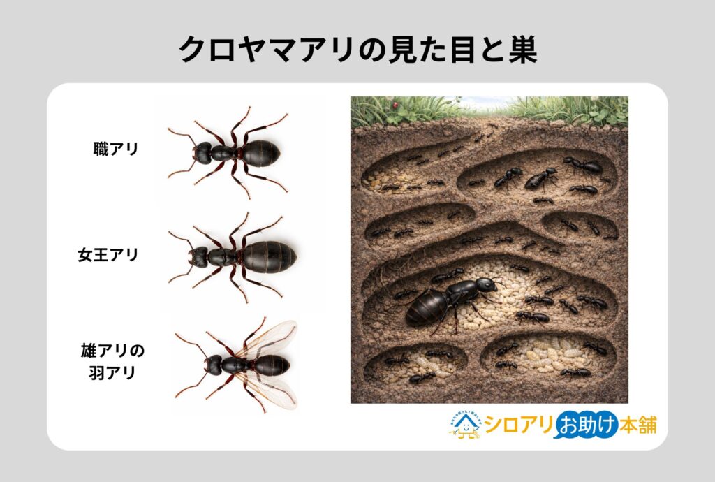 クロヤマアリの見た目と巣