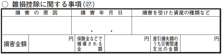 確定申告書 第二表「雑損控除に関する事項」