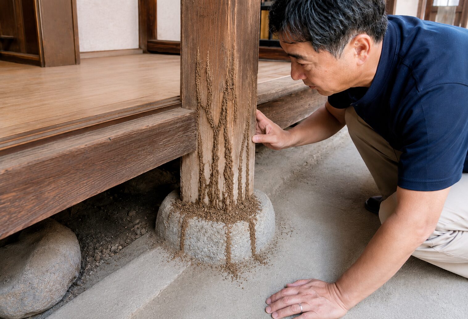 柱の根元の蟻道