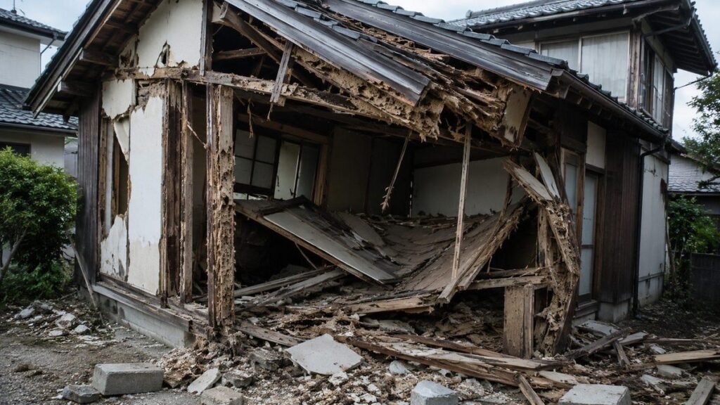 シロアリ被害で半壊した住宅