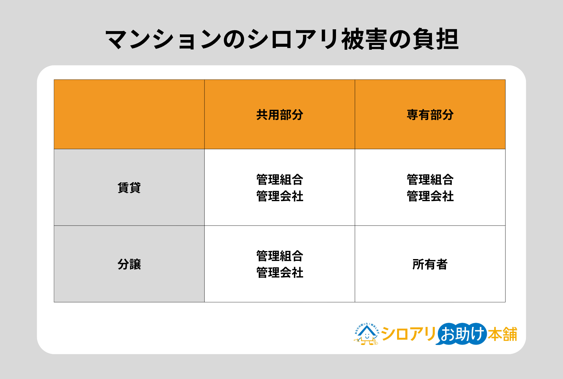 マンションのシロアリ被害の負担