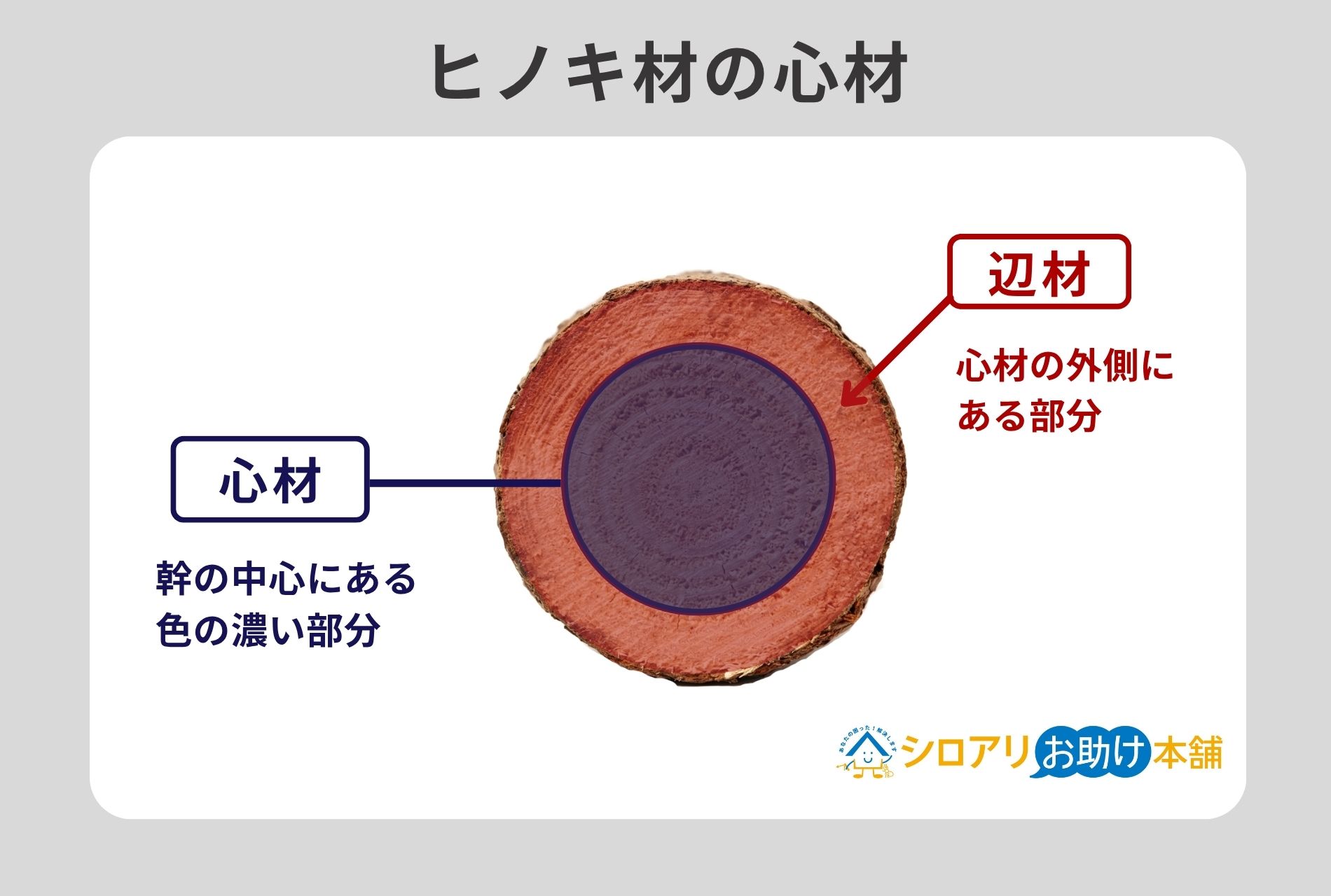 ヒノキ材の心材
