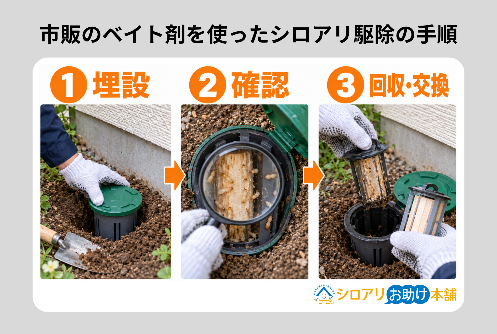 市販の毒餌剤（ベイト剤）を使ったシロアリ駆除の方法