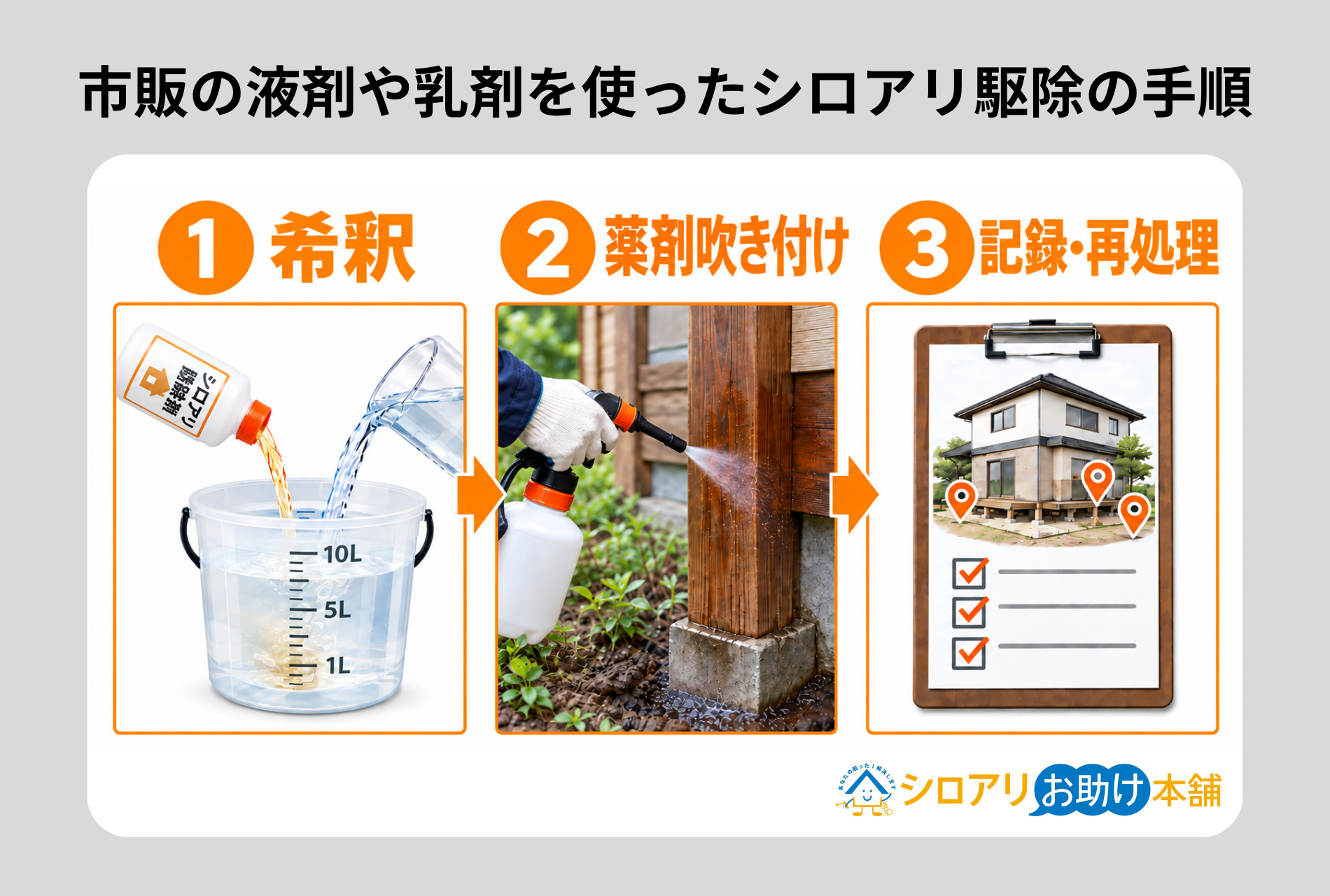 市販の液剤、乳剤を使ったシロアリ駆除の方法